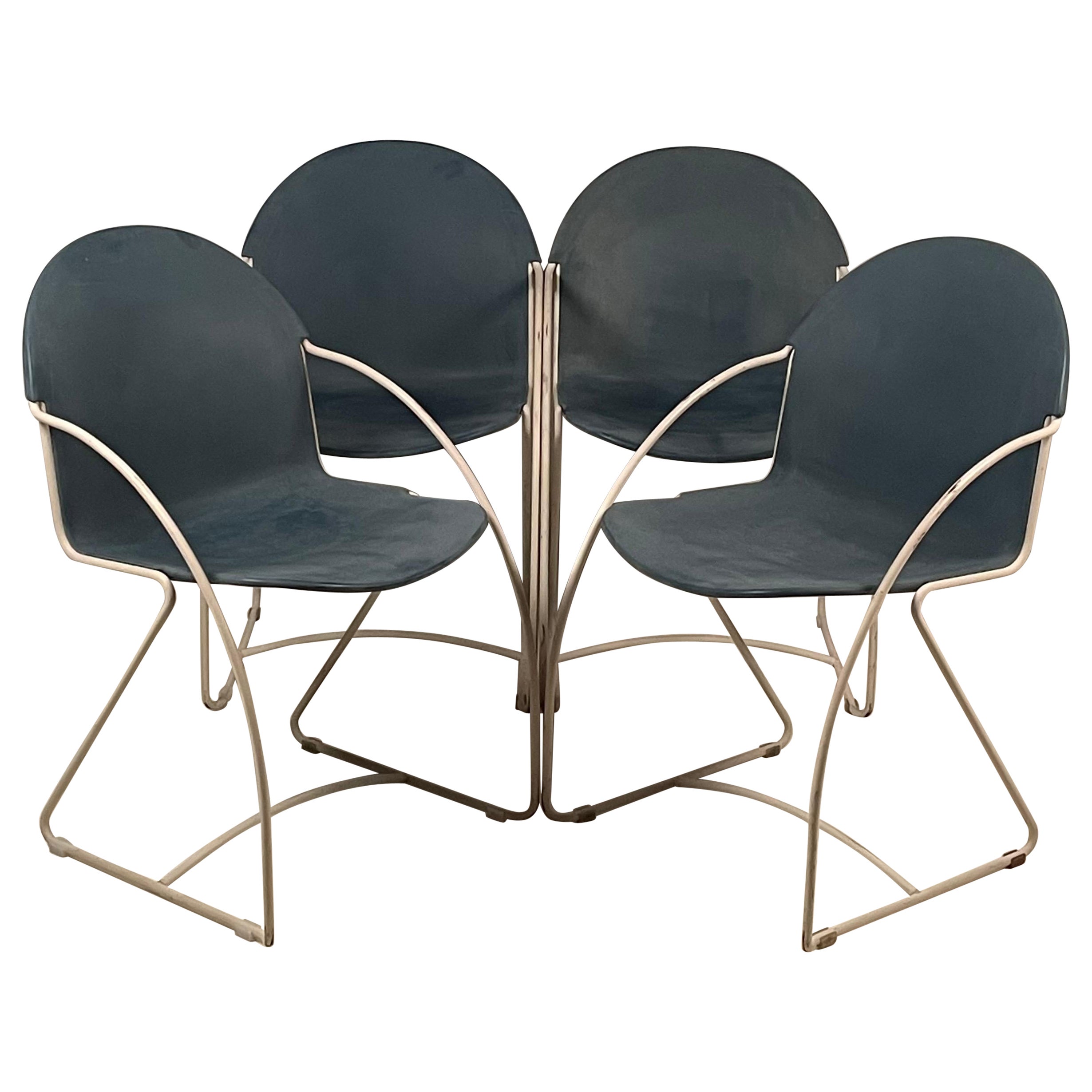 Set of 4 Enameled Indoor / Outdoor Post-Modern Stacking Shell Chairs