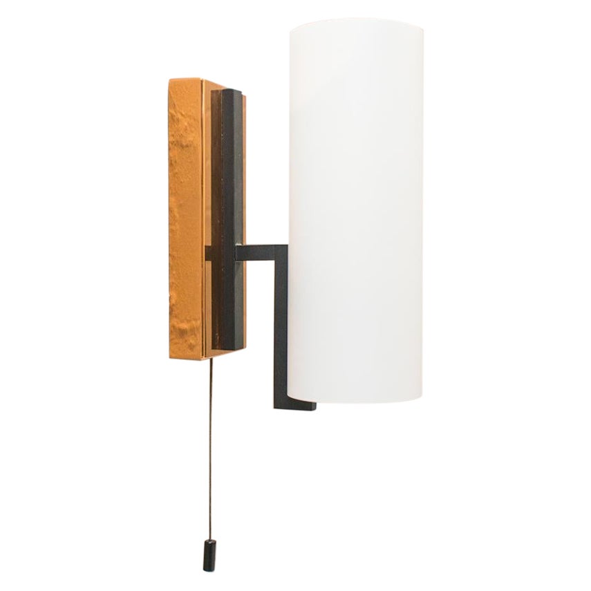 Midcentury Copper and Milk Glass Tubes Wall Lamp, Austria, 1960s For Sale