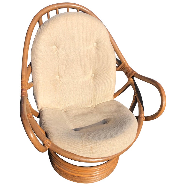 Mid Century Rattan Swivel Chair at 1stDibs