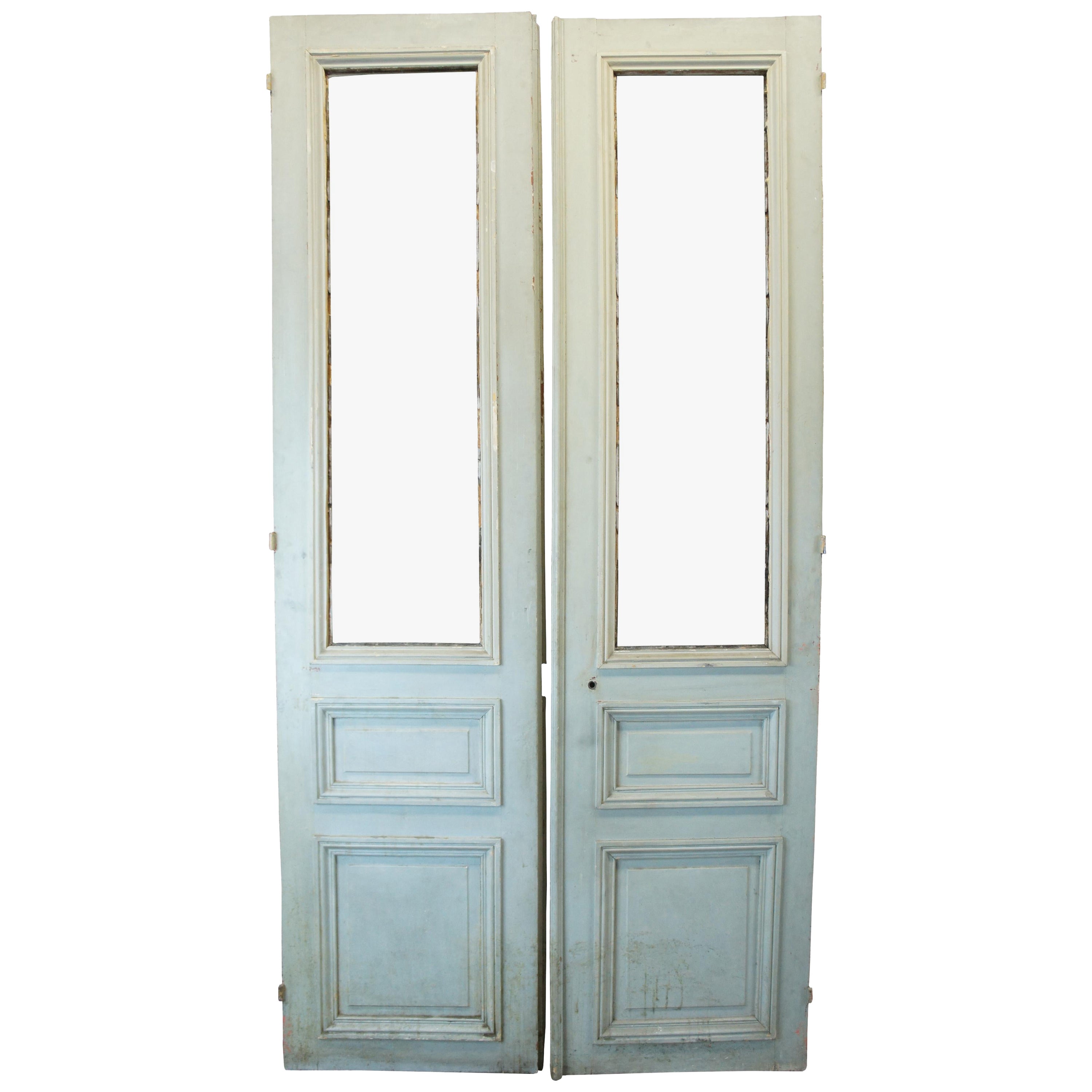 Monumental Antique Victorian Tall Paneled French Double Doors Architectural
