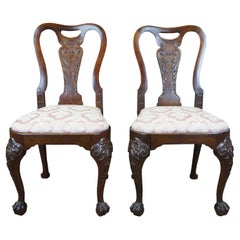 2 Antique English Georgian Style Mahogany Ball & Claw Dining Side Chairs Pair