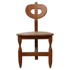 Mid-Century French Guillerme et Chambron Oak Tripod Chair