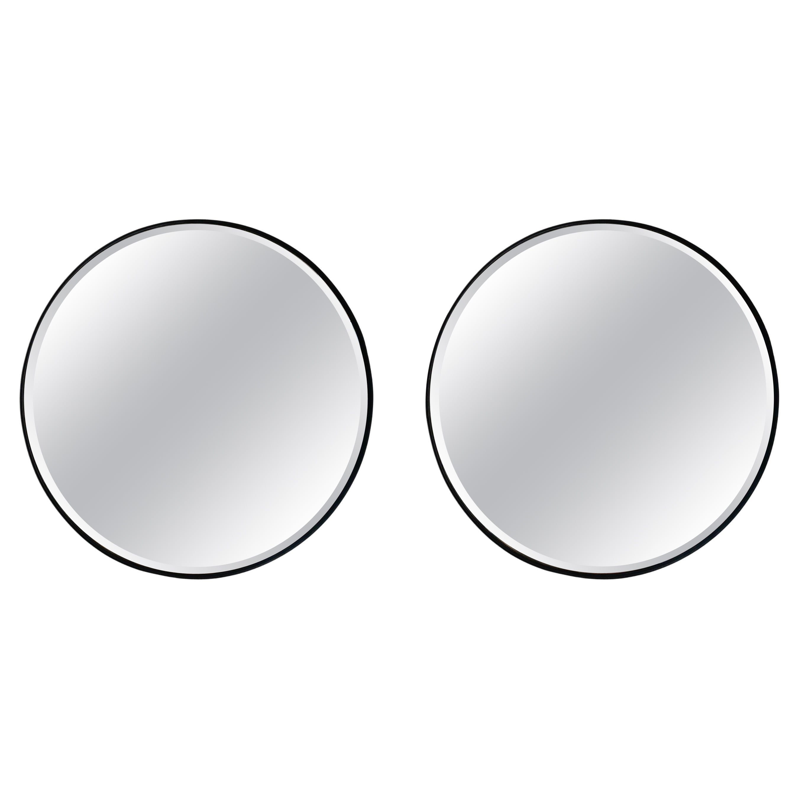 Pair of Fine Edged 1930s Art Deco Circular Mirrors For Sale