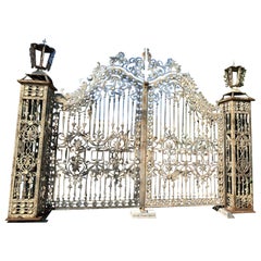 Antique Big Wrought Iron Gate, Carved and Decorated, Late 19th Century Italy