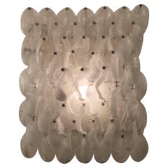 Mazzega Wall Light 1960, Murano Glass Iridescent White Transparent and Metal