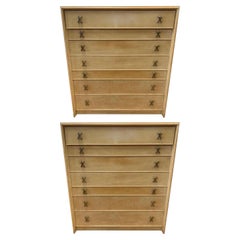 Pair of Matching Paul Frankl Tall Dressers High Chest of Drawers with X-Pulls