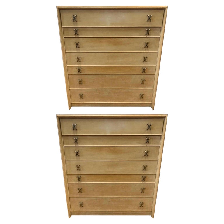 Pair of Matching Paul Frankl Tall Dressers High Chest of Drawers with X