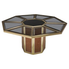 Maison Jansen, Octagonal Dining Table in Brass and Rattan, Hollywood Regency