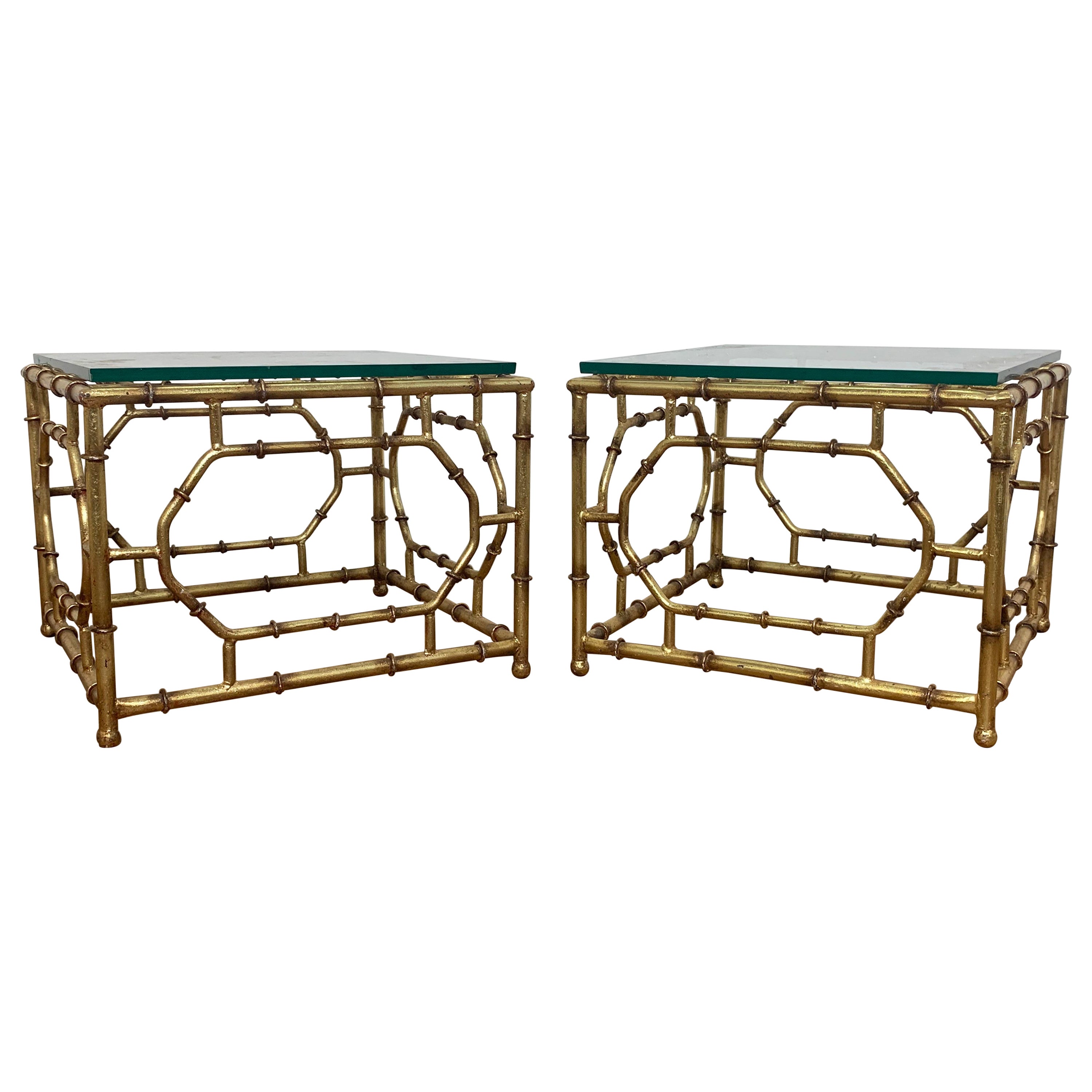 Pair of Faux Bamboo Metal End Tables For Sale at 1stDibs