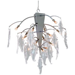 Grey Hanging Lamp with Crystal Hand Made ‘Leaves’ by Maroeska Metz