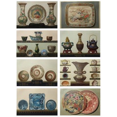 Set of 8 Original Antique Prints of Japanese Ceramics. Firmin Didot, Paris, 1870