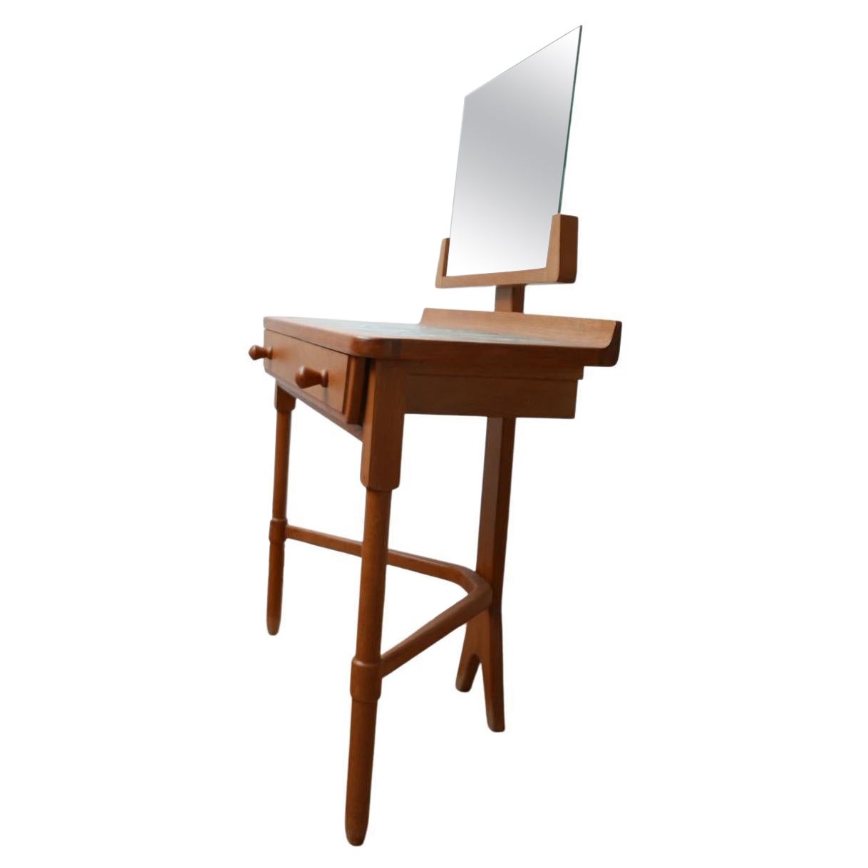 Table de toilette mi-siècle Guillerme et Chambron en chêne et céramique en vente