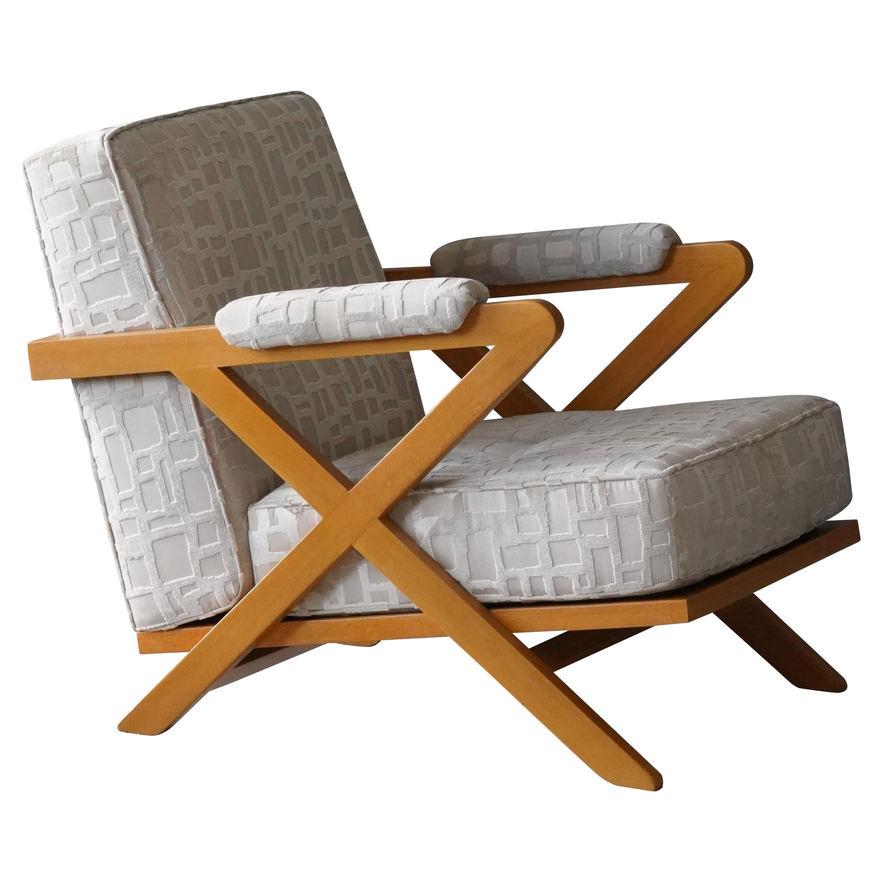 Paul László, Lounge Chair, Oak, Fabric, Brown Saltman United States, 1950s
