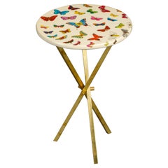 'Butterflies'' Lacquered Wood and Brass Side Table by Piero Fornasetti, Signed 
