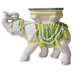 Hollywood Regency Elephant Cast Ceramic Garden Seat or Side Table
