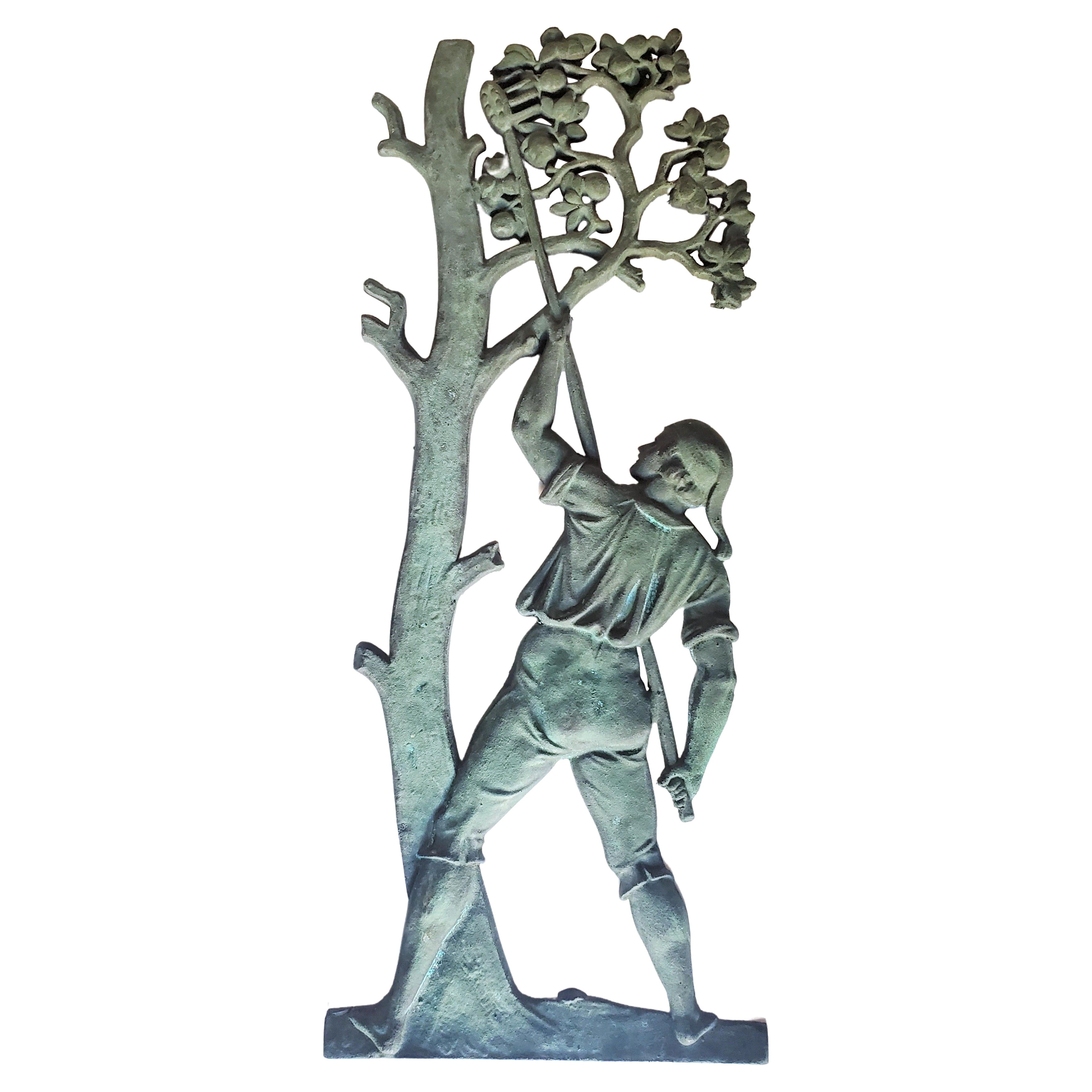 19thc Bronze Apple Picker Wall Plaque For Sale