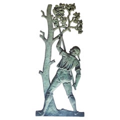 19thc Bronze Apple Picker Wall Plaque