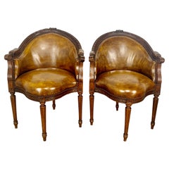 Pair of Unique French Leather Armchairs, C. 1900