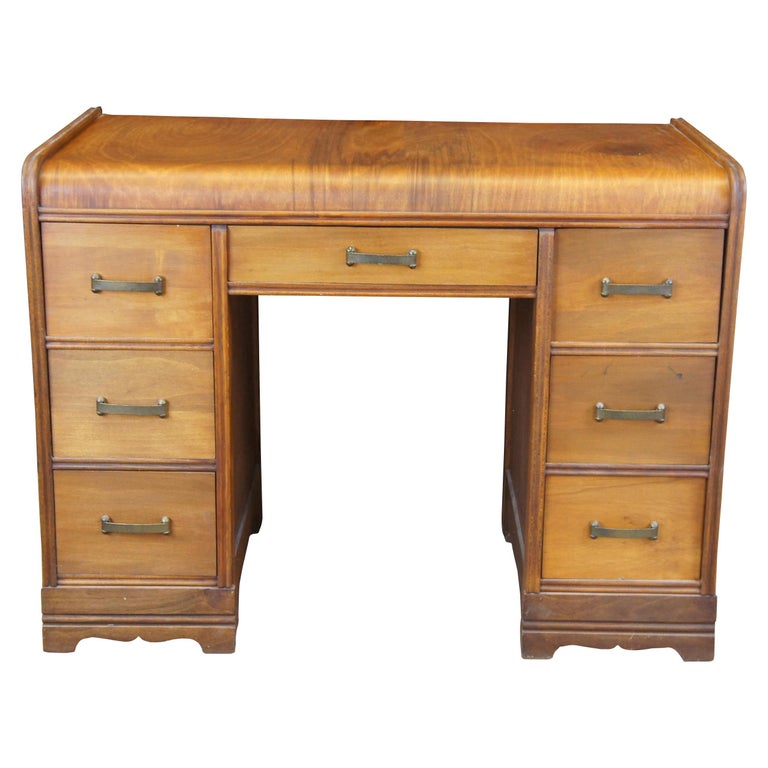 Antique Art Deco Walnut Waterfall Kneehole Writing Desk Vanity Dressing  Table 40 For Sale at 1stDibs | waterfall desk vintage, art deco waterfall  desk, vintage waterfall desk