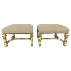 Pair of Italian Painted and Parcel Gilt Benches