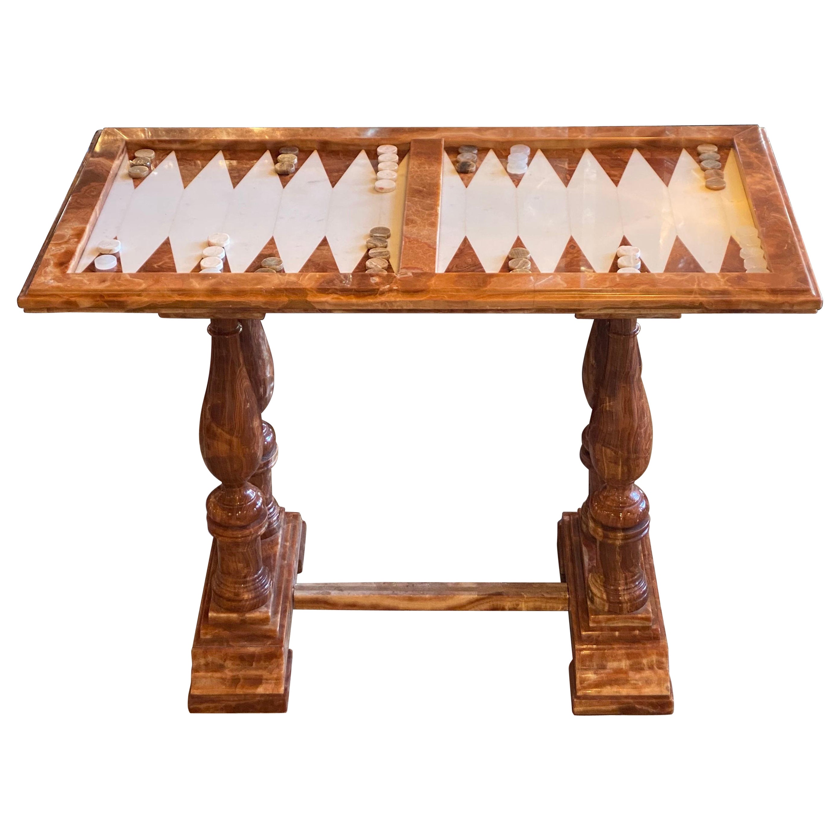 Marble Backgammon Table Custom Brown and White
