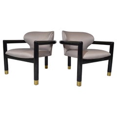 Pair of Hollywood Regency Milo Baughman Style Tri-Leg Lounge Chairs Circa 1980