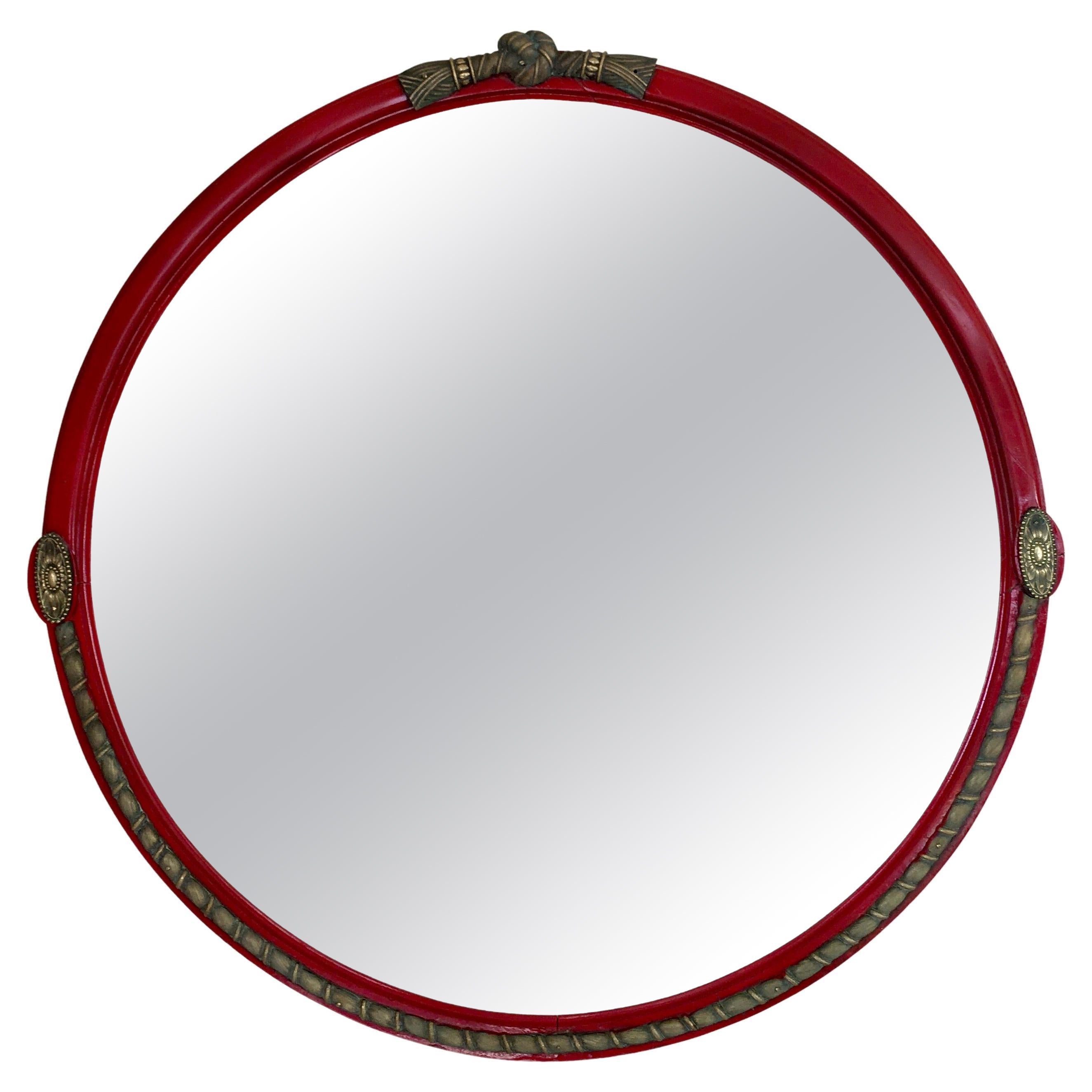 Large Circular Art Deco Red Lacquer Mirror by Sue and Mare, France, 1928