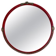 Large Circular Art Deco Red Lacquer Mirror by Sue and Mare, France, 1928