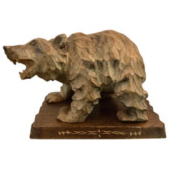 1960’s Japanese Wood Carving Bear /Vintage Figurine Sculpture Folk Art
