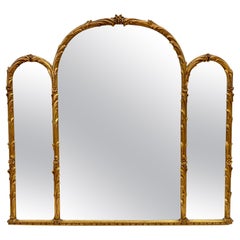 Antique French Carved Giltwood 3 Part Arched Mirror