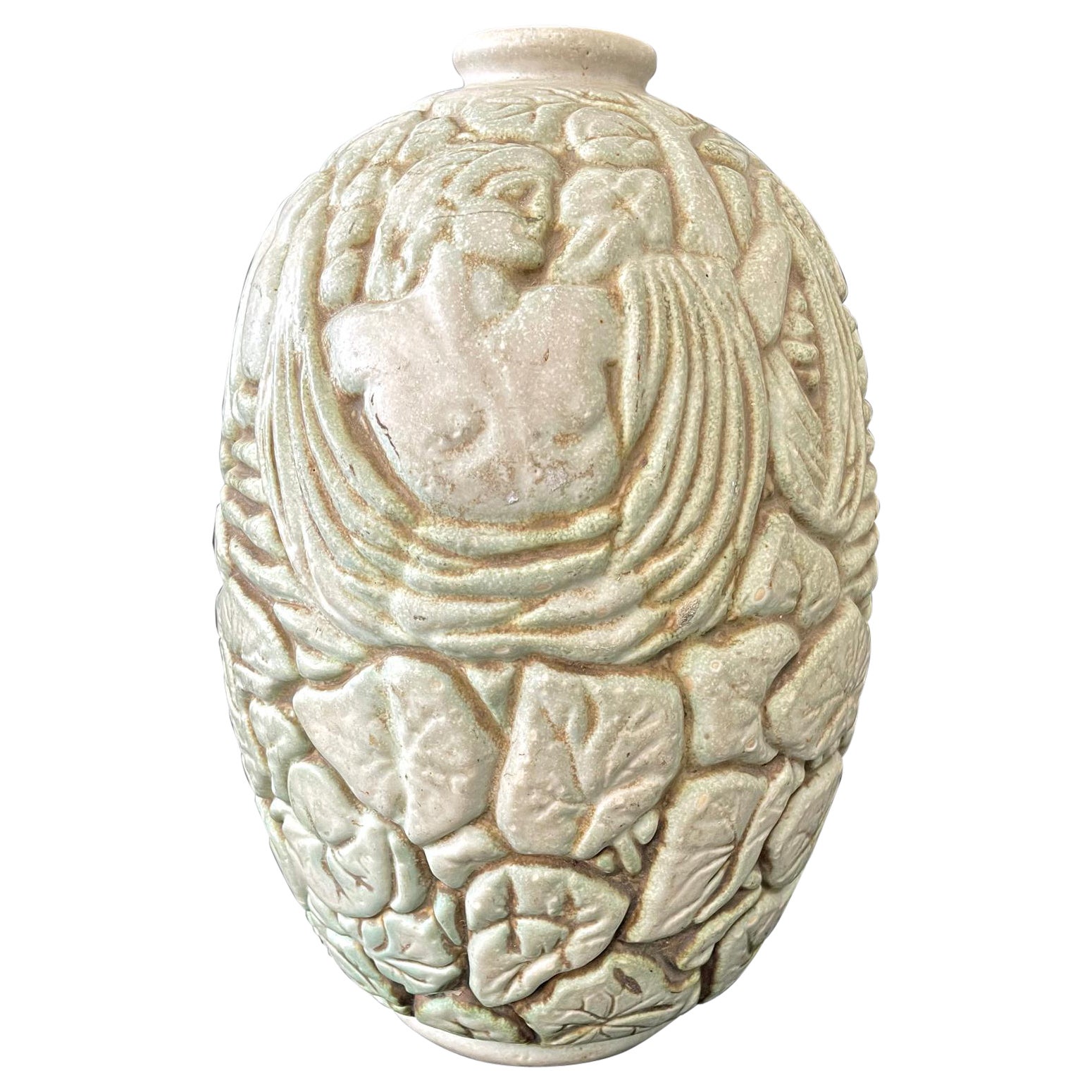 "Lady of the Water Lilies, " Rare Art Deco Vase by Gaston Goor for Mougin For Sale