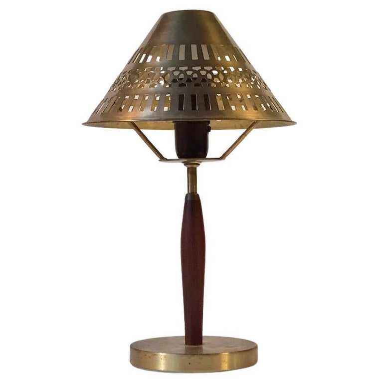 Scandinavian Modern Brass and Teak Table Lamp from ASEA, 1950s For Sale