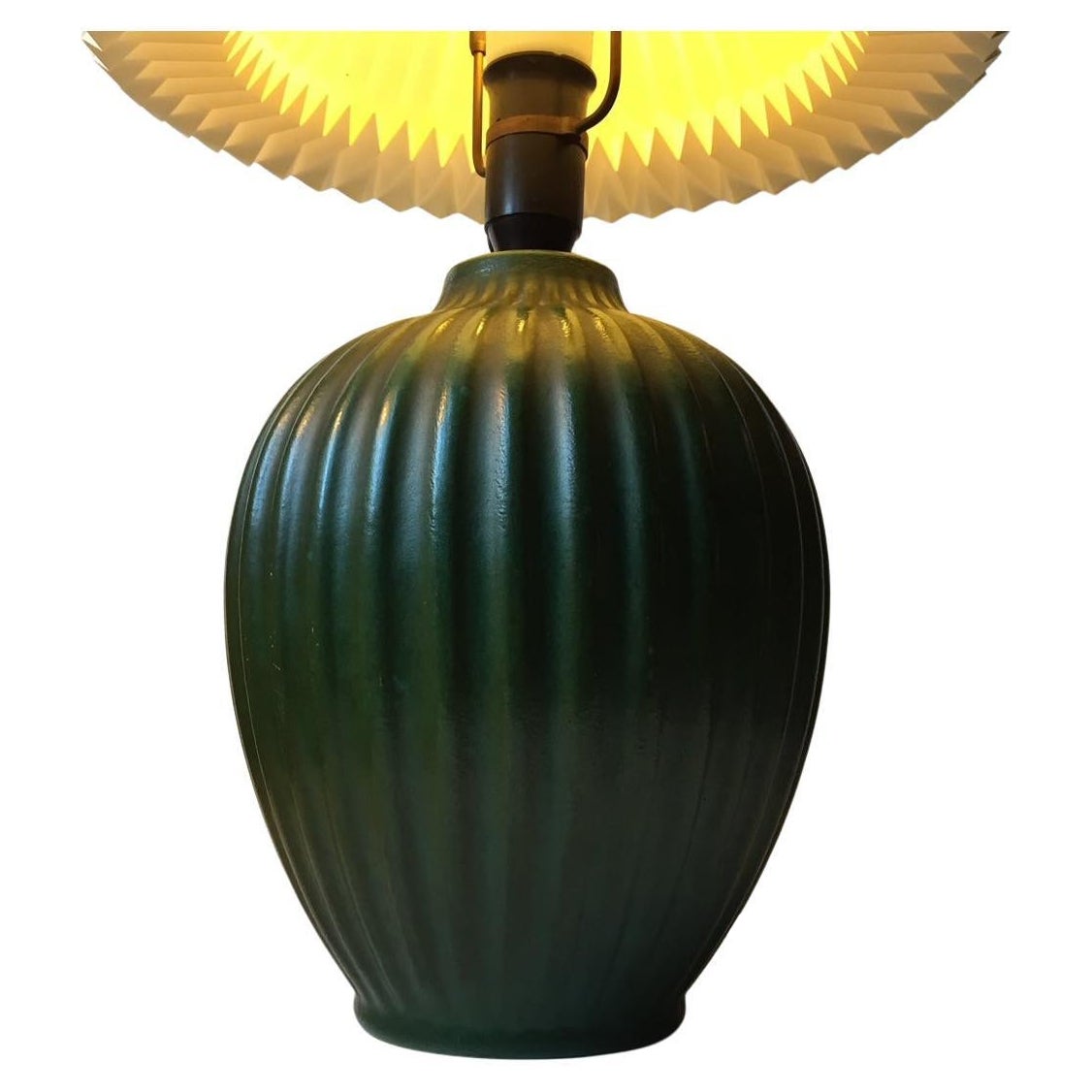 Michael Andersen Fluted Green Art Deco Table Lamp, 1930s For Sale