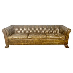 Vintage English Chesterfield Style Sofa w/ Lion Paw Feet