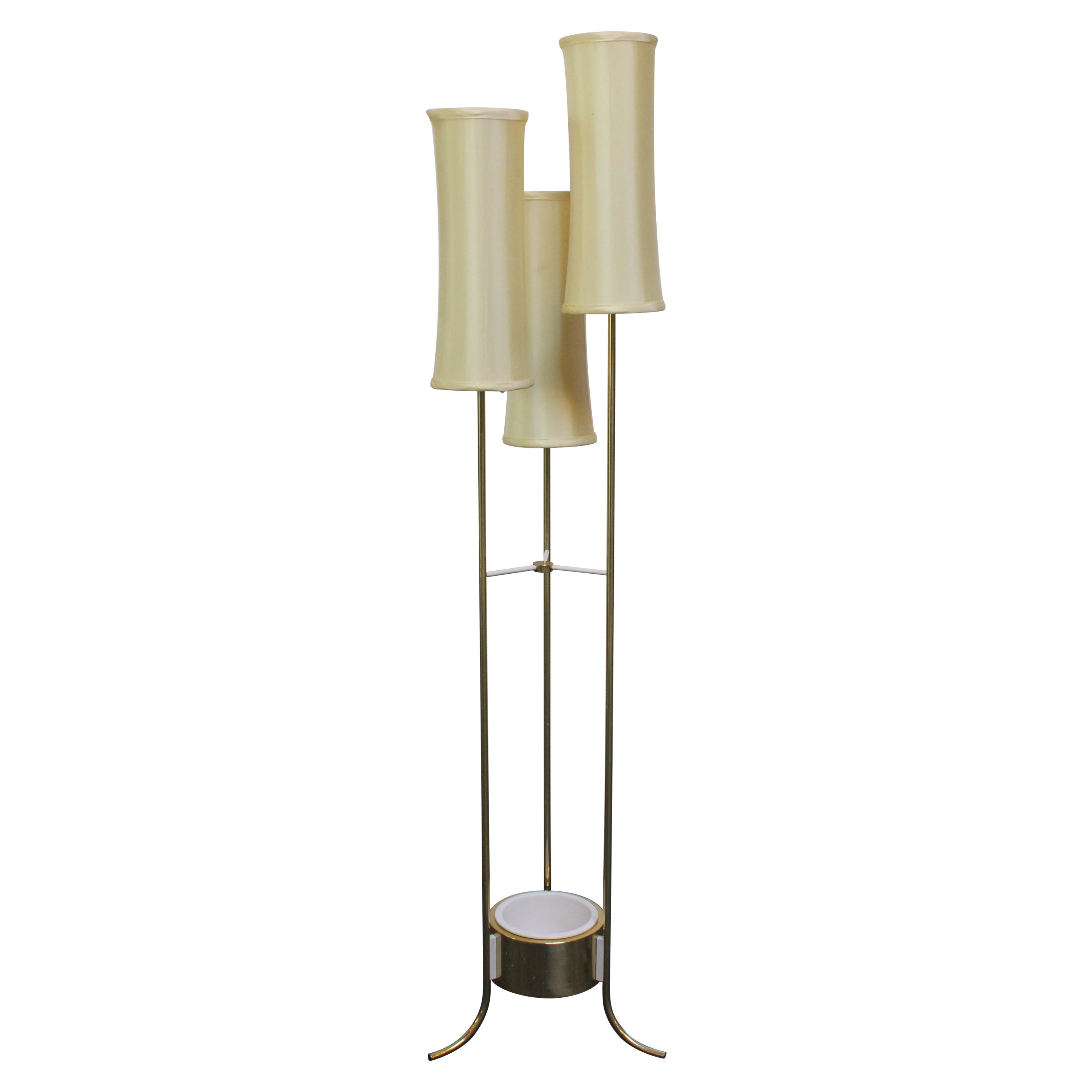 Mid-Century American Modern Brass Three Fixture Floor Lamp with Ceramic Planter For Sale