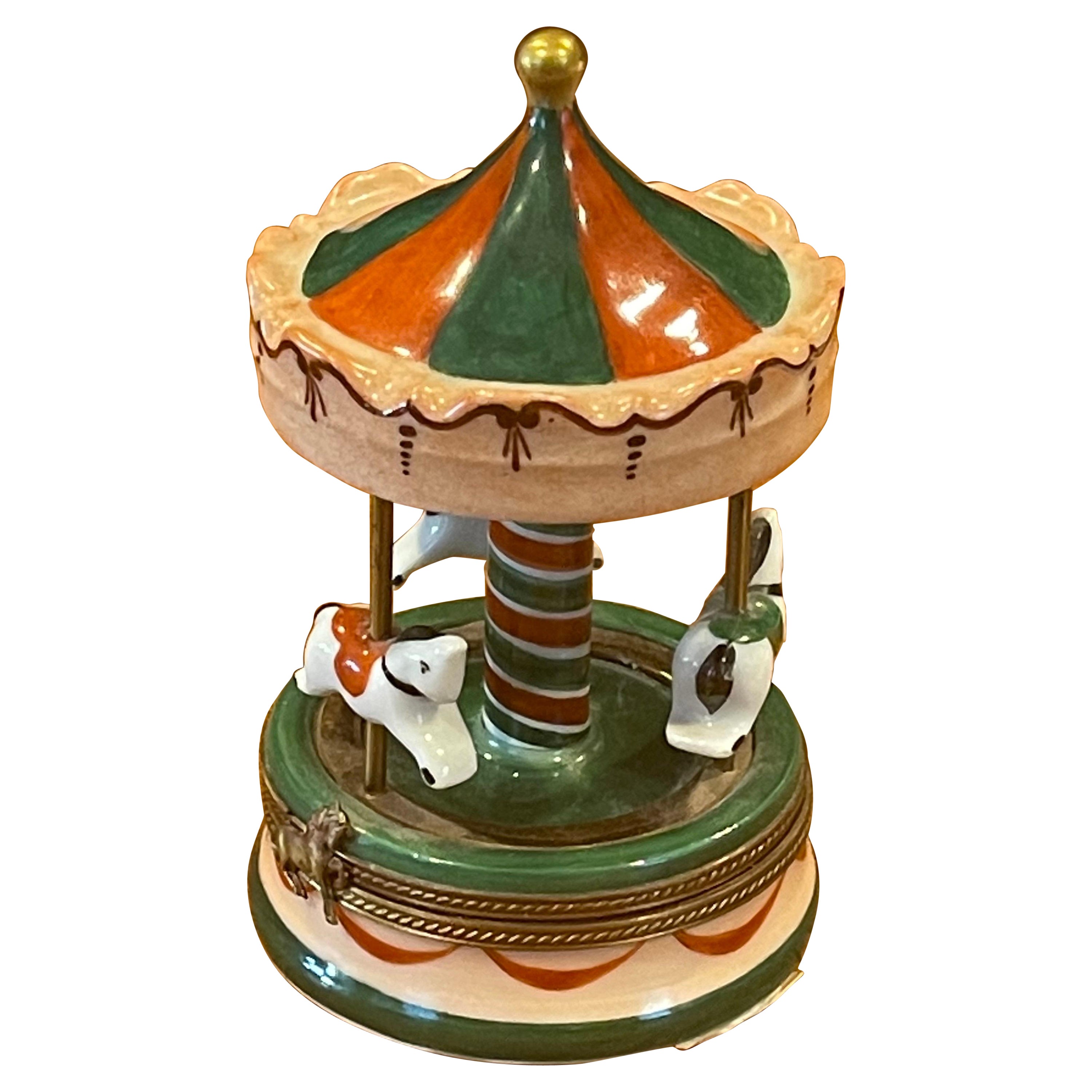 Porcelain Peint Main Carousel Trinket Box by Limoges For Sale