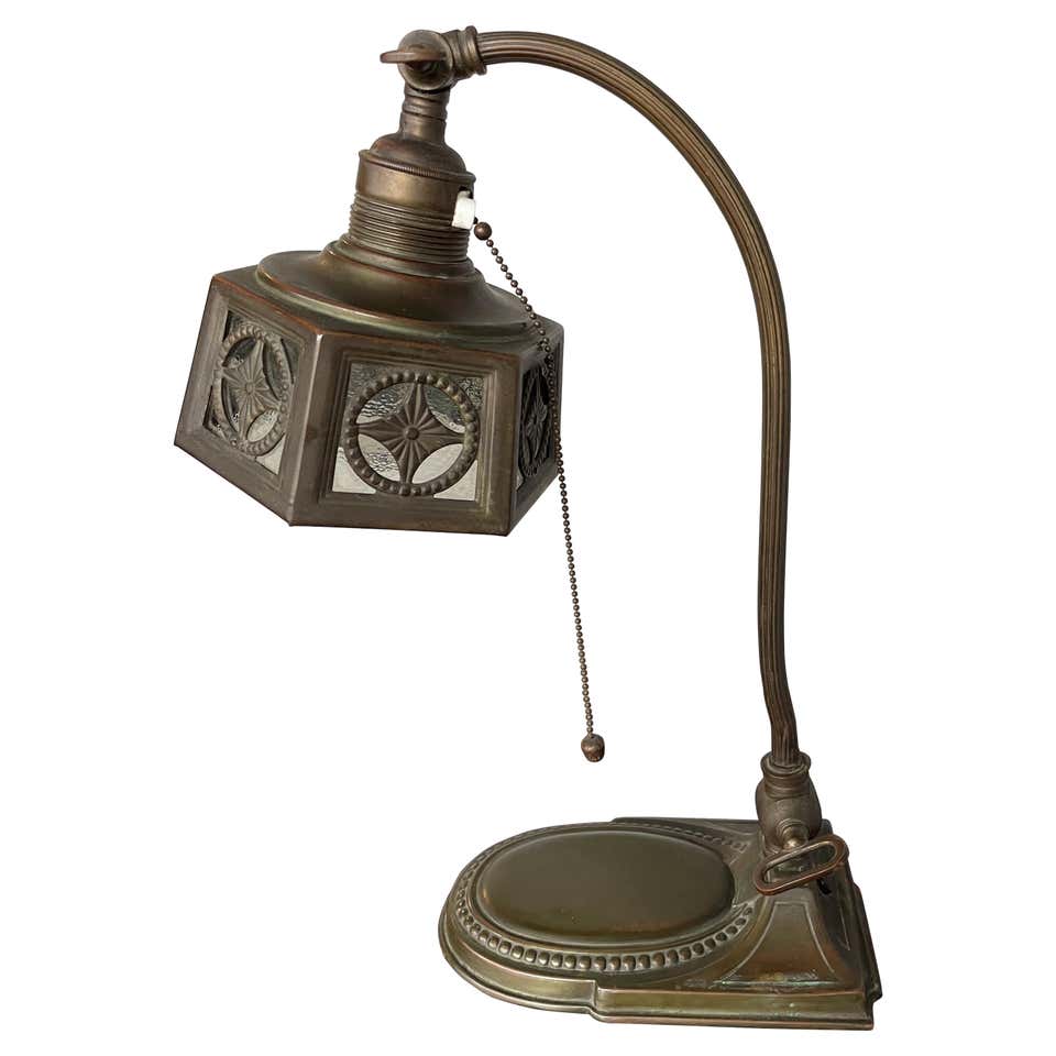 Antique Arts and Crafts Copper and Brass Table/Desk Lamp with Color ...