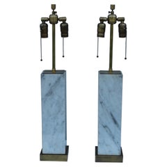 1960's T.H. Robsjohn Gibbings Style Brass and Marble Table Lamps
