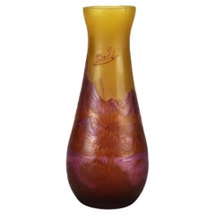 Antique French Galle Cut-Back Art Glass Vase, Mountainous Landscape, C1900’s