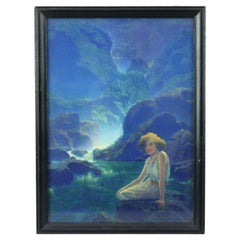 Used Art Deco Edison Mazda Print Moonlight After Original by Maxfield Parrish, C1920