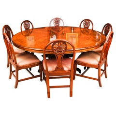 Retro Diameter Flame Mahogany Jupe Dining Table & 8 Chairs 20th C