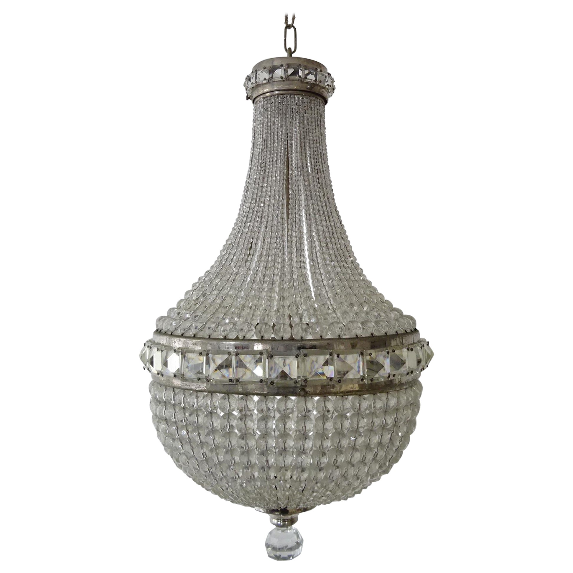 Big Crystal Beaded Empire Dome Chandelier circa 1900 For Sale