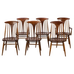 Retro Set of Six Spindle Back Dining Chairs by Heywood Wakefield Walnut, 1960s