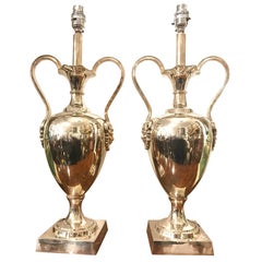 20th Century Pair of Silver Plated Rams Head Urns Lamps