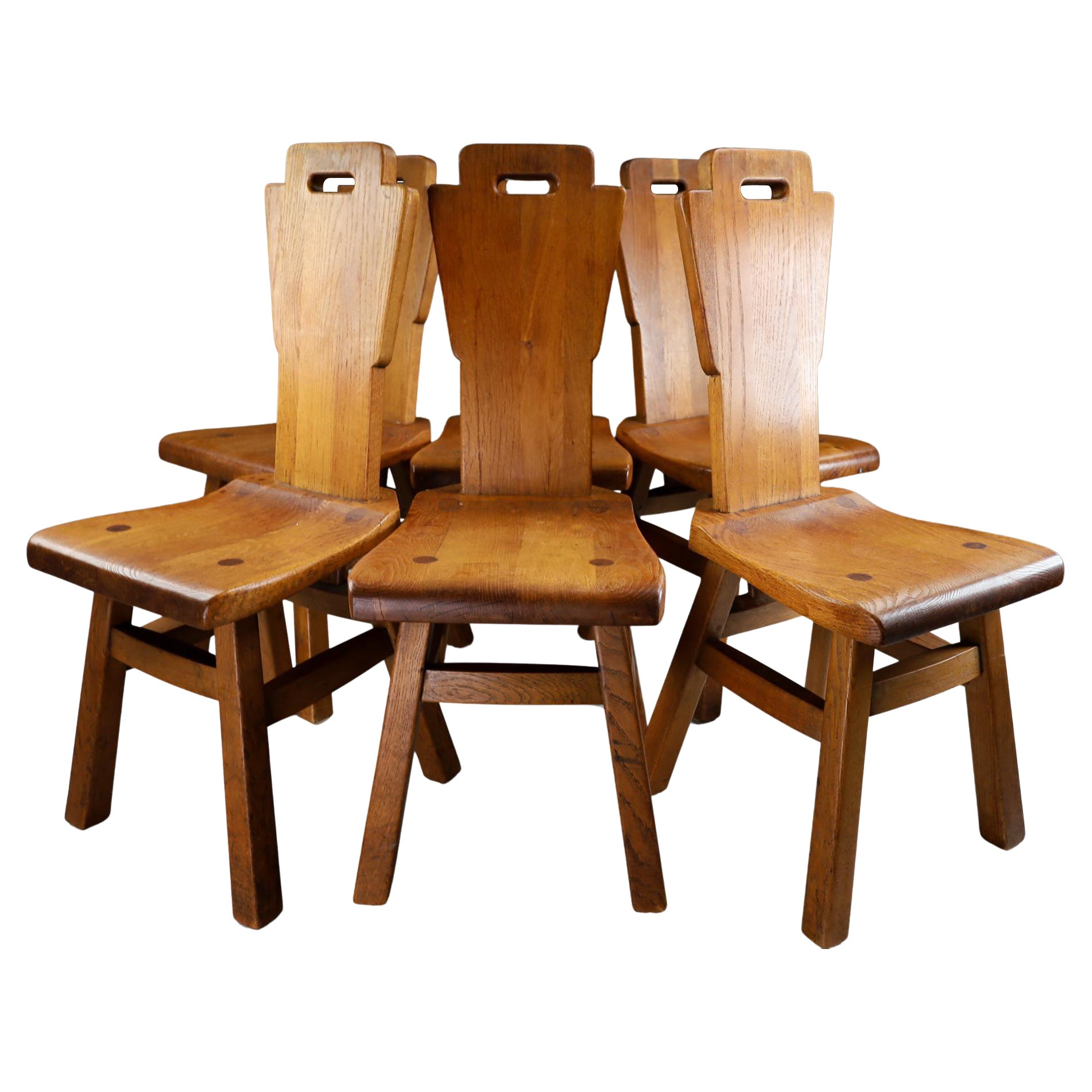 Solid Oak Dinning Chairs, France, 1950s For Sale