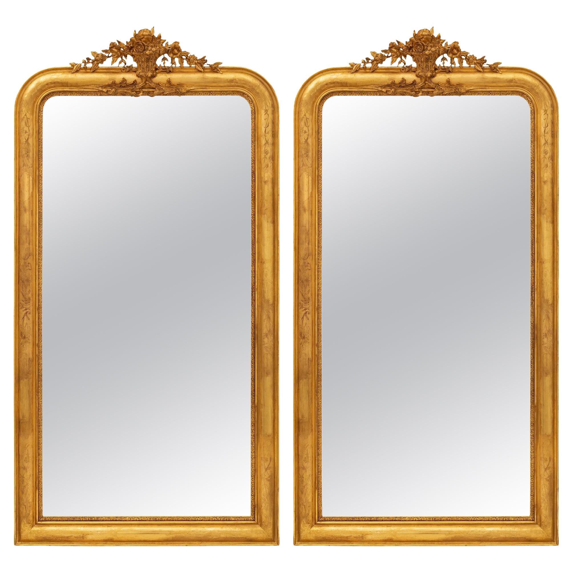 Pair of Italian 19th Century Louis XVI St. Giltwood Mirrors