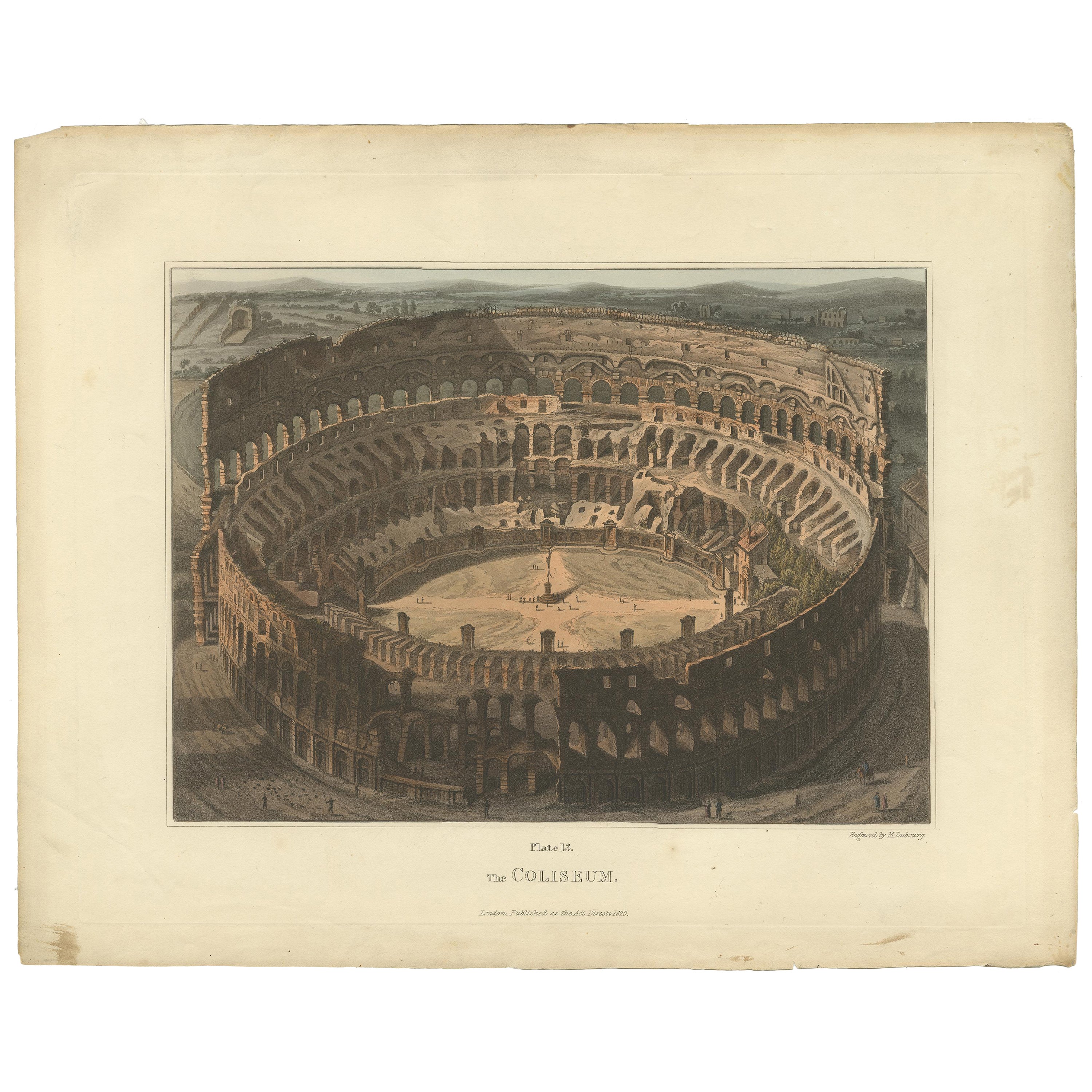 Conjunto de 5 grabados antiguos de edificios antiguos de Roma y sus alrededores, 1844