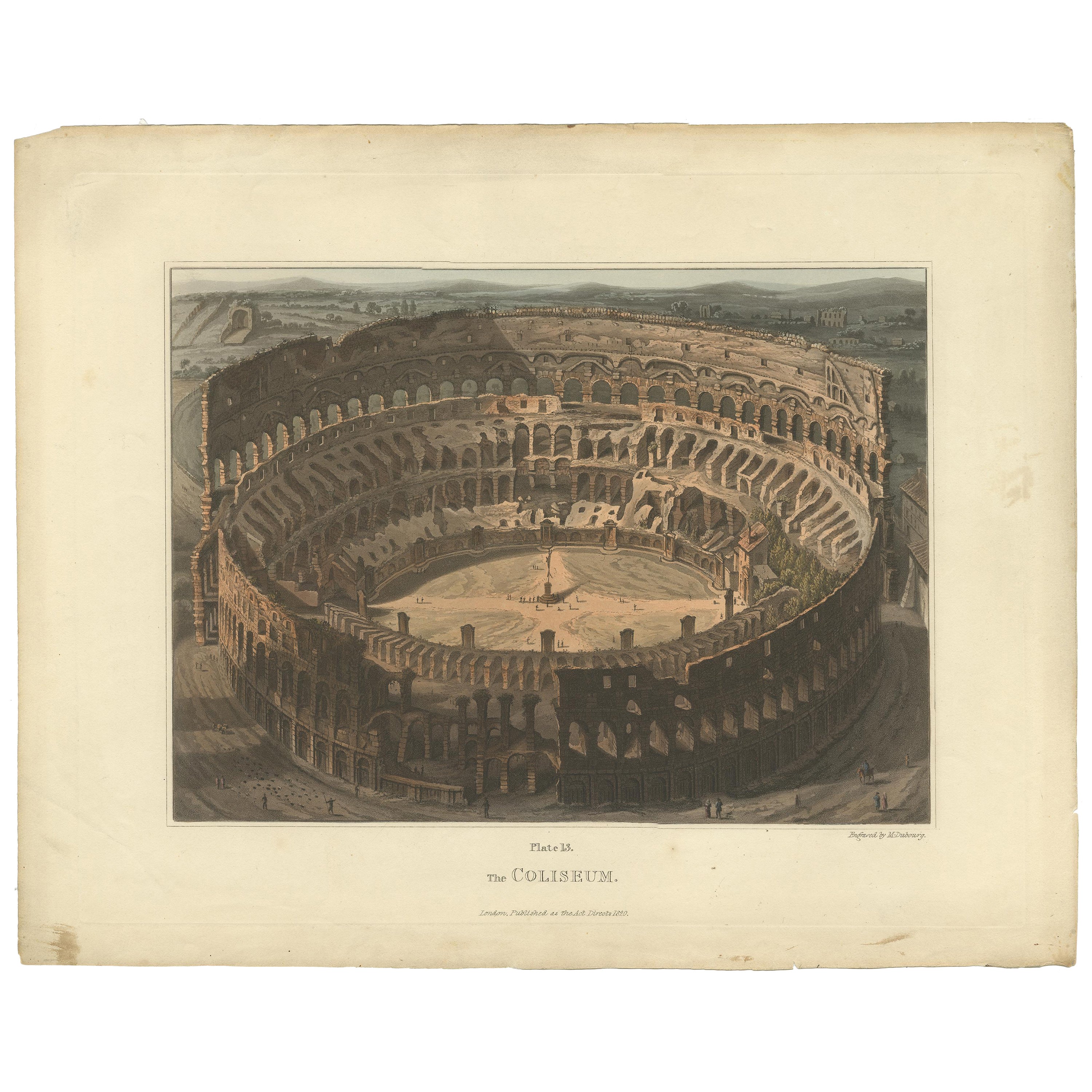 Set of 5 Antique Prints of Ancient Buildings in Rome and its Vicinity, 1844 For Sale