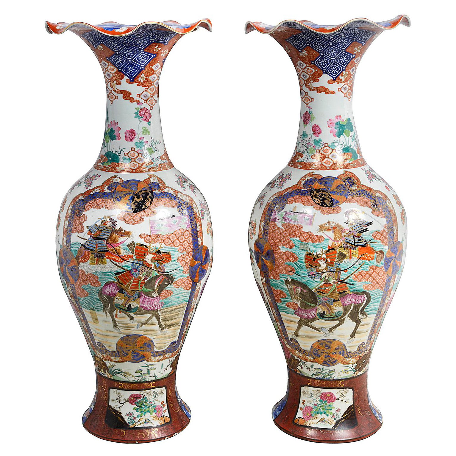 Large Pair 19th Century Japanese Imari Vases For Sale