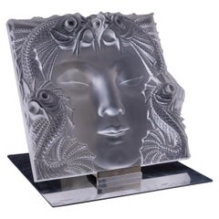 Lalique Crystal "Masque de Femme" Plaque on Stand
